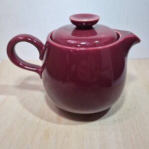 Vintage Hall China Burgundy Maroon Ceramic Teapot with Lid Mid Century Modern
